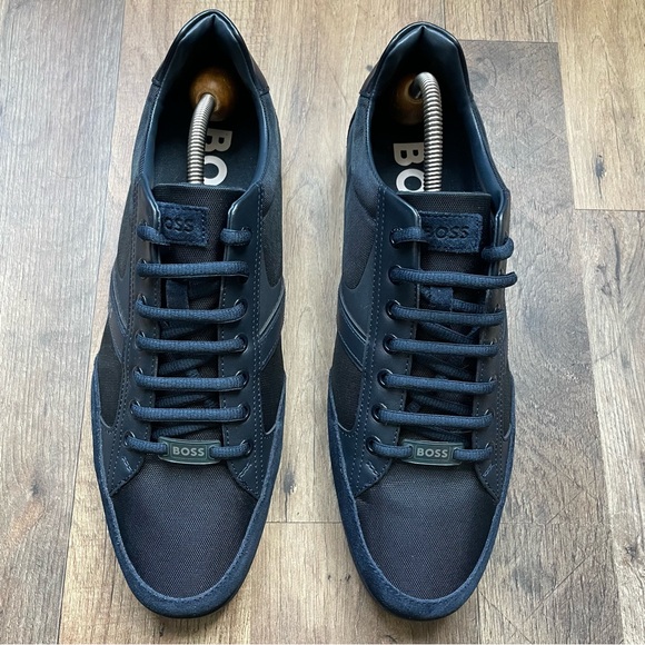 BOSS Men's Saturn Low Profile Navy Blue Sneakers With Suede NIB